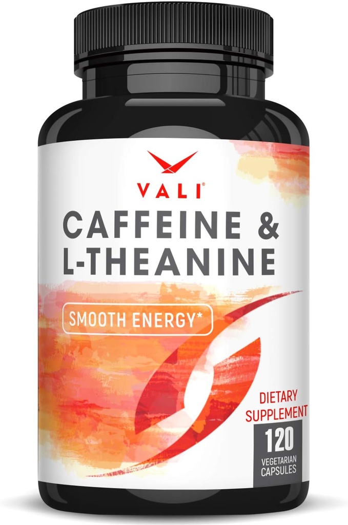 VALI Caffeine 50mg & L Theanine 100mg - Χάπια καφεΐνης & L-Θεανίνη για Smart Smooth Energy & Focus Συμπλήρωμα. Nootropic Brain Booster Γνωστική Στοίβα Υποστήριξης & Επικεντρωμένη σαφήνεια. 120 Κάψουλες Veggie