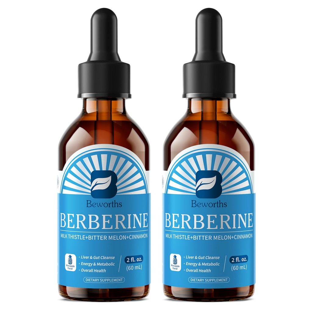 Berberine Liquid Drops with Ceylon Cinnamon, Milk Thistle Metabolic Support | Advanced Berberine HCl Drops with Milk Thistle, Cinnamon, Bitter Melon for Digestion System, Liver Health Support-Vegetarian