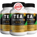Tea Max Burn Burner Gold – Green Tea Extract & Green Coffee Bean for Metabolism Support, Natural Energy Boost, Antioxidant-Rich Supplement – 180 Capsules (3 Pack)