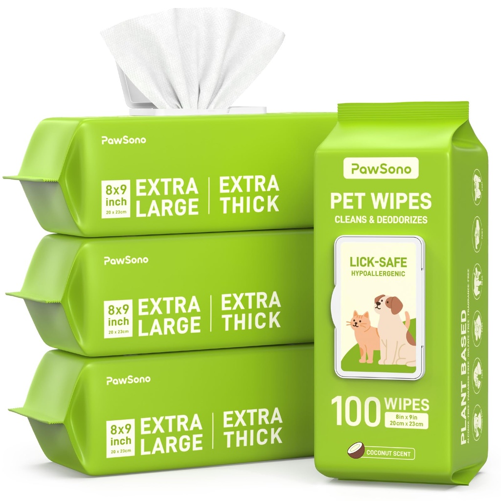 Hypoallergenic Pet Wipes for Dogs, Cats & Small Animals, 400 Coun | Quick Clean & Deodorize Paws, Butt, Eyes, Face & Fur | Daily Grooming Wipes | Extra Large & Thick | Coconut Scented