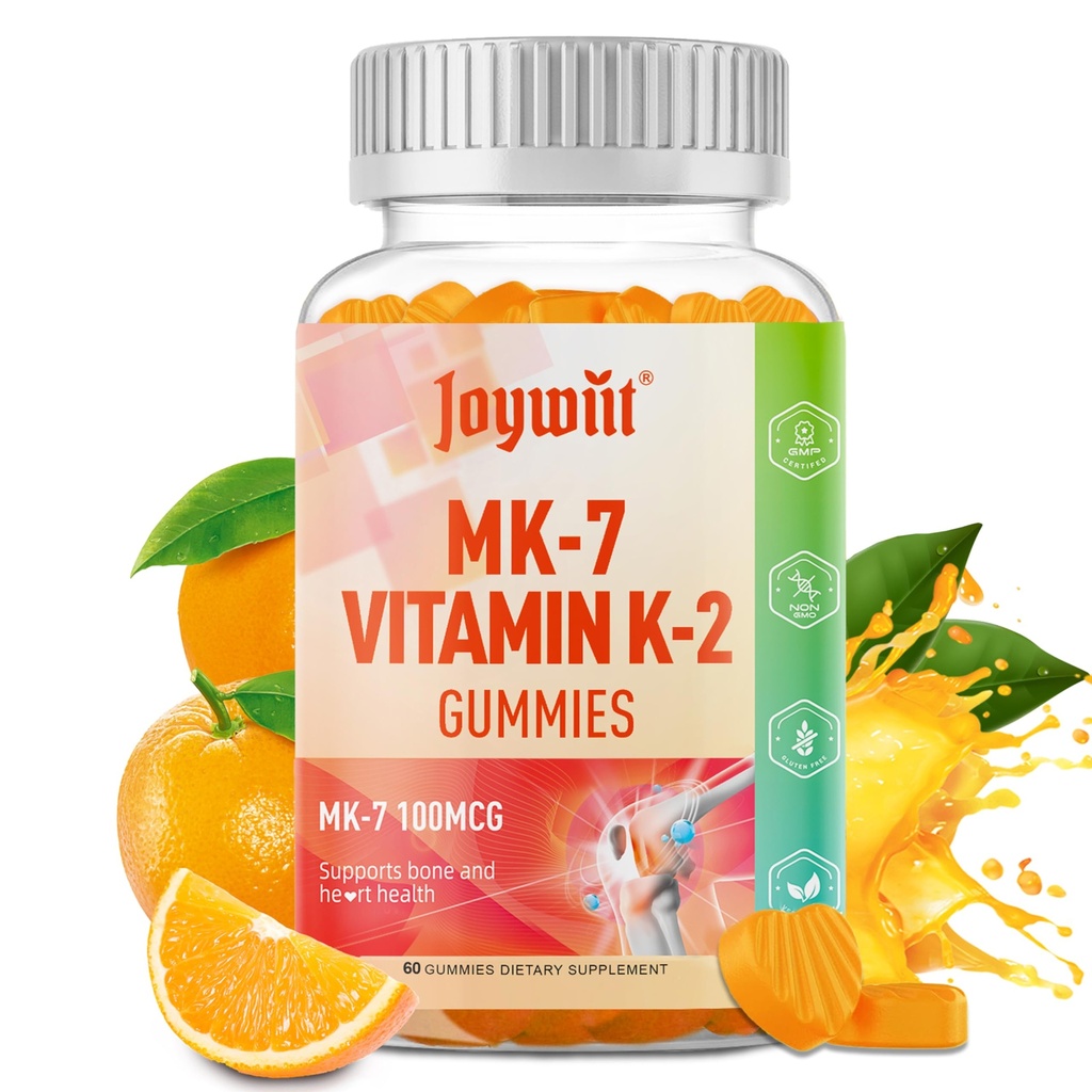 Βιταμίνη K2 MK-7 Gummies 100mcg, συμπλήρωμα βιταμίνης επιπλέον δύναμη K2 για την υποστήριξη οστών & He-Art, Μασώμενο φυσικό άρωμα πορτοκαλιού, μη GMO, Vegan, 60 Gummies