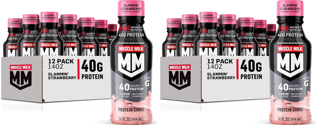 Muscle Milk Pro Series Protein Shake,Slammin' Strawberry,40g Protein,14 Fl Oz,(Pack of 24)