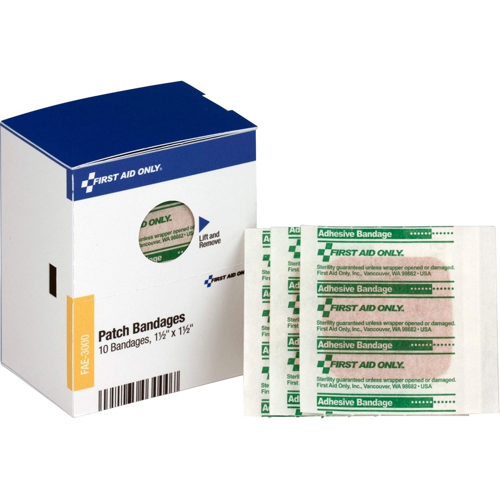First Aid Only - FAE3000 Patch Bandages, 1 1/2 x1 1/2, 10 Count
