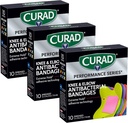 CURAD Performance Series Antibacterial Bandages, Elbows and Knees, 3" x 3", 30 Count