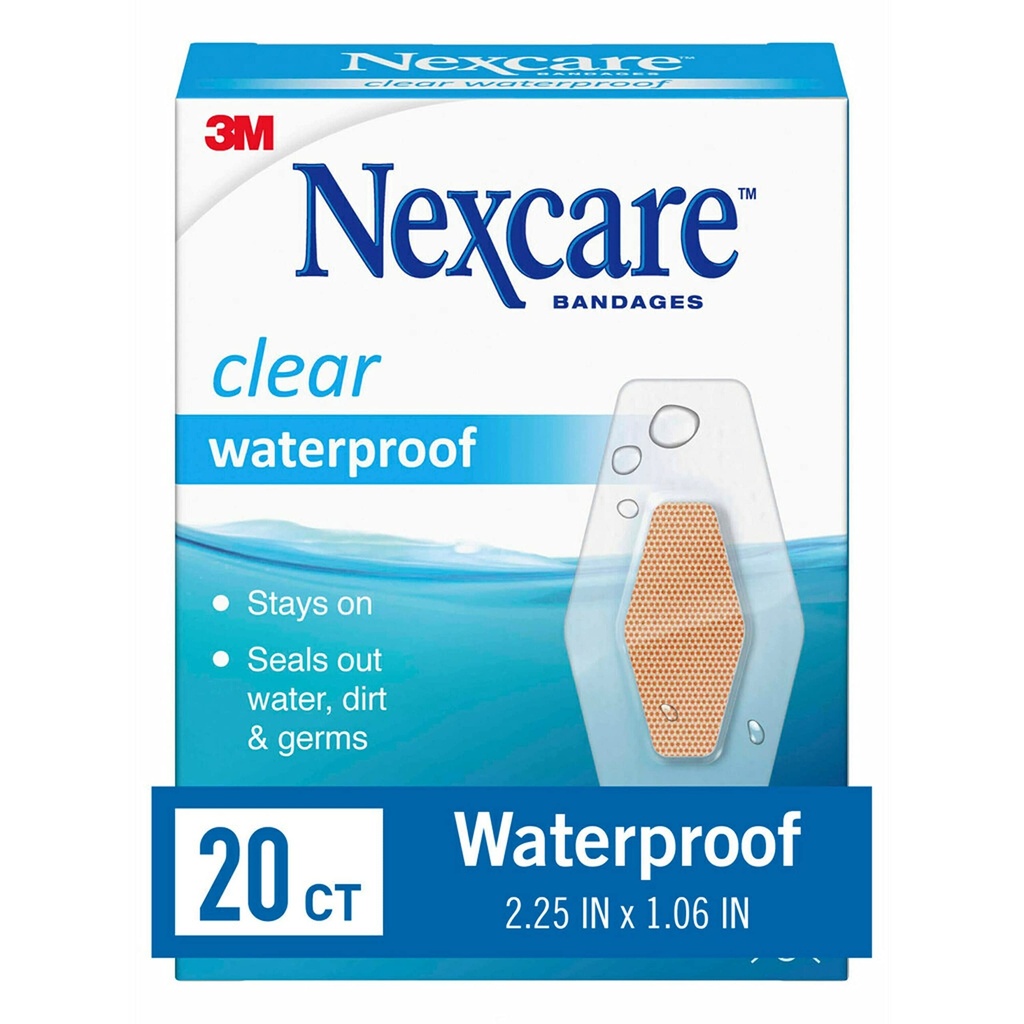 Nexcare Waterproof Clear Bandages, Covers and Protect cuts, scrapes and blisters, One Size, 20 Count