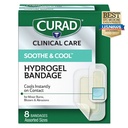 CURAD Soothe & Cool Clear Waterproof Hydrogel Bandages, Assorted Sizes | 8 Count, Sterile Wound Dressings, Cooling Burn & Blister Bandages, Transparent Waterproof Protection, Fast Healing Skin Care