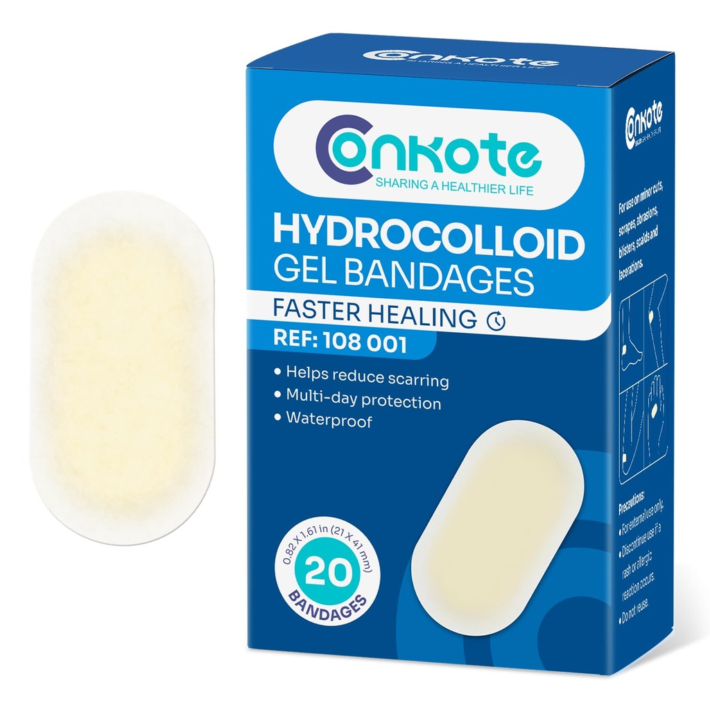 Conkote Hydrocolloid Gel Bandages 20 PCS FSA or HSA Hydrocolloid Bandages | Advanced Healing for Wound Care, Sterile Waterproof Blister Bandages 0.82 x 1.61in Hydrocolloid Patch