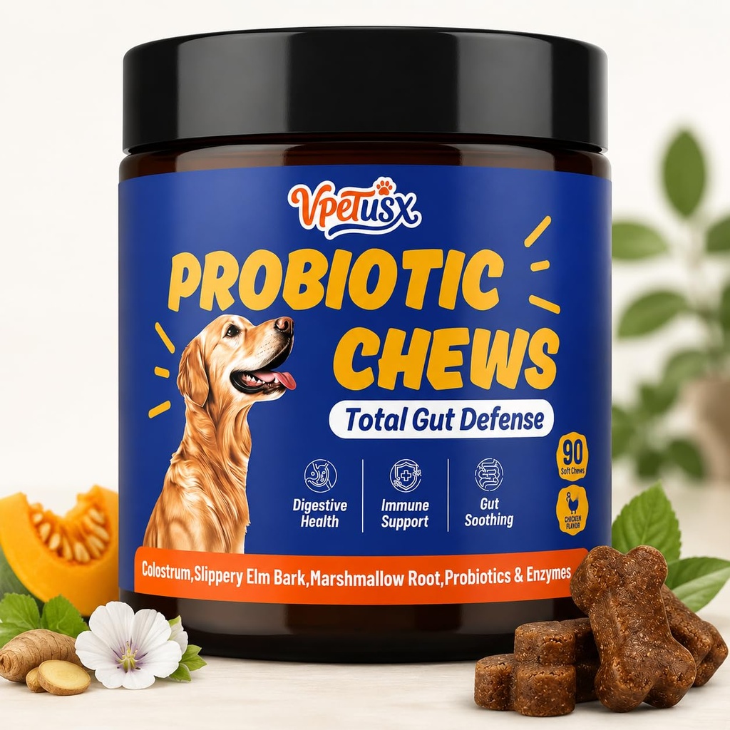 Advanced Dog Gut & Immune Support - Probiotics for Dogs Upset Stomach & Gas Relief with Pumpkin, Slippery Elm,Colostrum & Digestive Enzymes, (Duck Flavor 90 ct)
