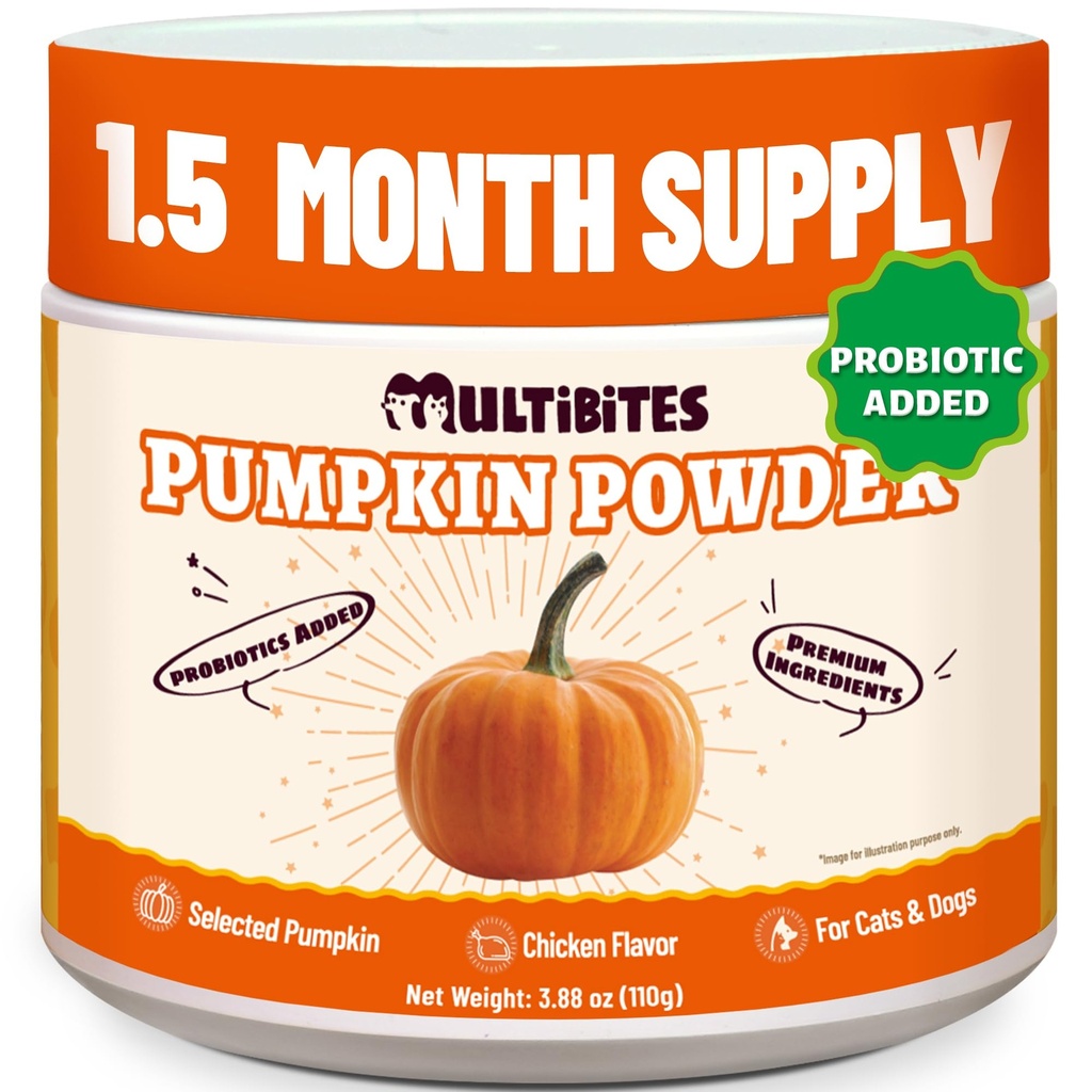 Pumpkin Powder for Dogs & Cats, Chicken Flavor, 3.88 oz | High-Fiber Digestive Supplement with Probiotics, Prebiotics & Pumpkin Seeds for Gut Health & Firm Stool. Use as Food Topper