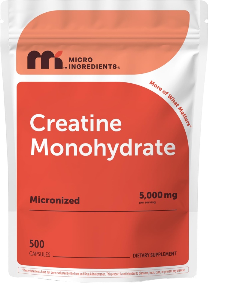 Creatine Monohydrate 5,000mg, 500 Capsules | Pure Creatine Pills – Micronized + Unflavored Powder Source, Easy Absorption | Keto, Non-GMO