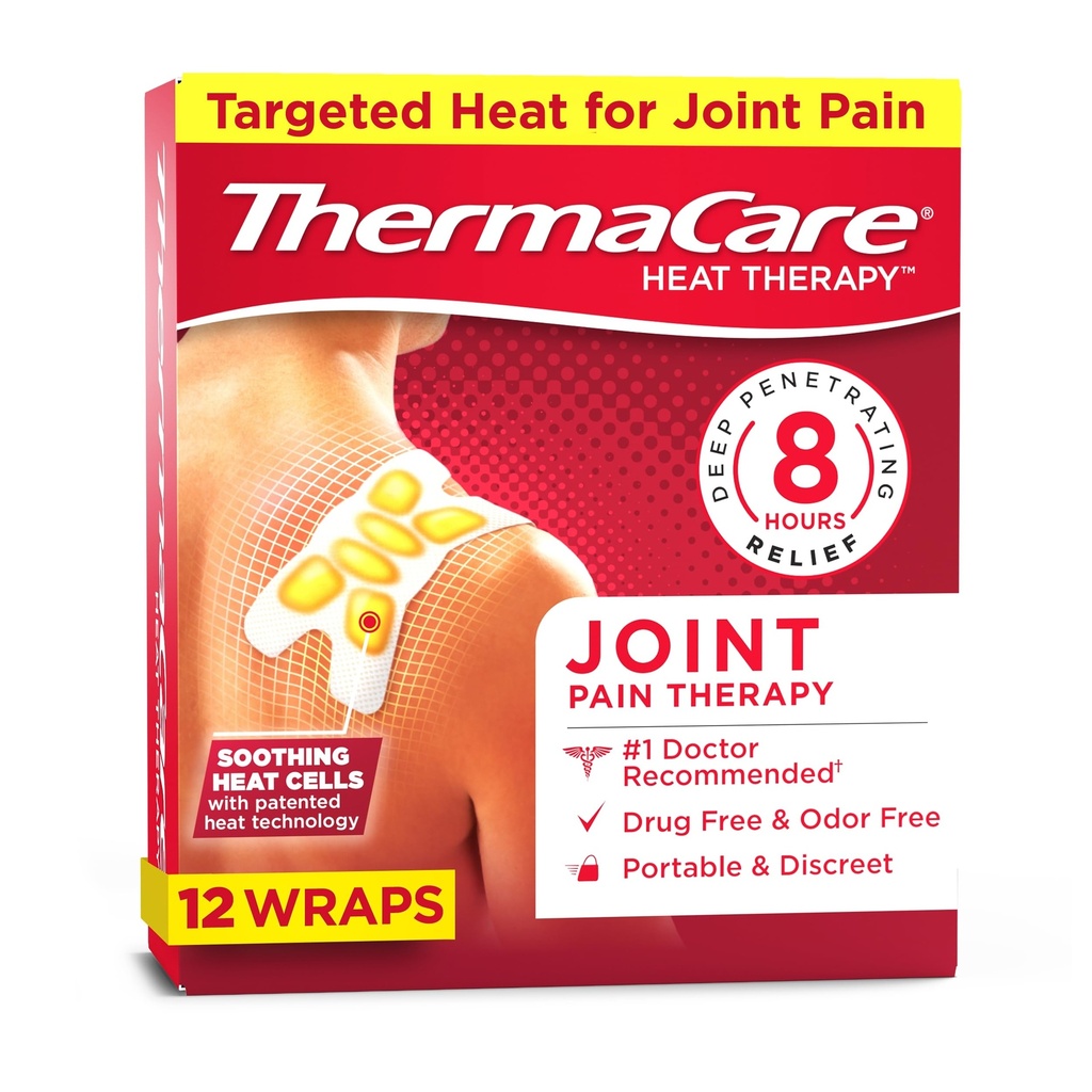 ThermaCare Portable Heating Pads, 12 Count (3 Packs of 4) | Muscle & Joint Pain Relief, Adhesive Heat Wraps, Drug-Free Therapy, Flexible, Discreet Patches for Daily Comfort & Wear
