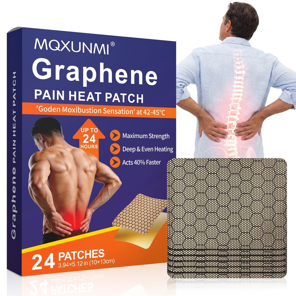Graphene Pain Heat Patches, 24Pcs Self-Adhesive Ultra Strength Pain Patches, Long Lasting Constant Warmth, Natural Warm Patches for Back Neck Knee Shoulder Joint Muscle Stiffness