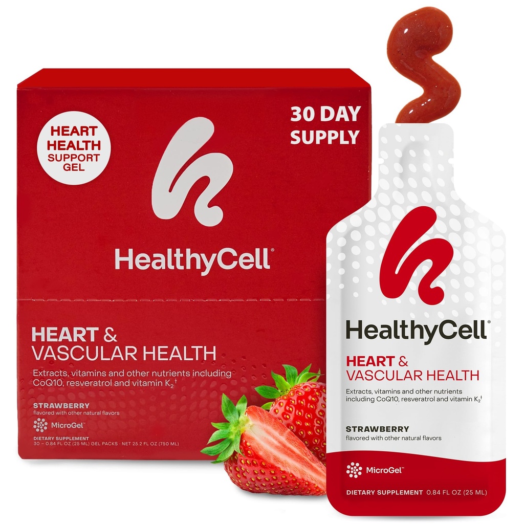 Healthycell Heart & Vascular Health Daily Liquid Supplement - 30 Gel Packs | 30 Day Supply of Liquid Supplement for Cardiovascular Support with Beet Root Powder, Resveratrol, CoQ10, Omega-3 & Vitamin K