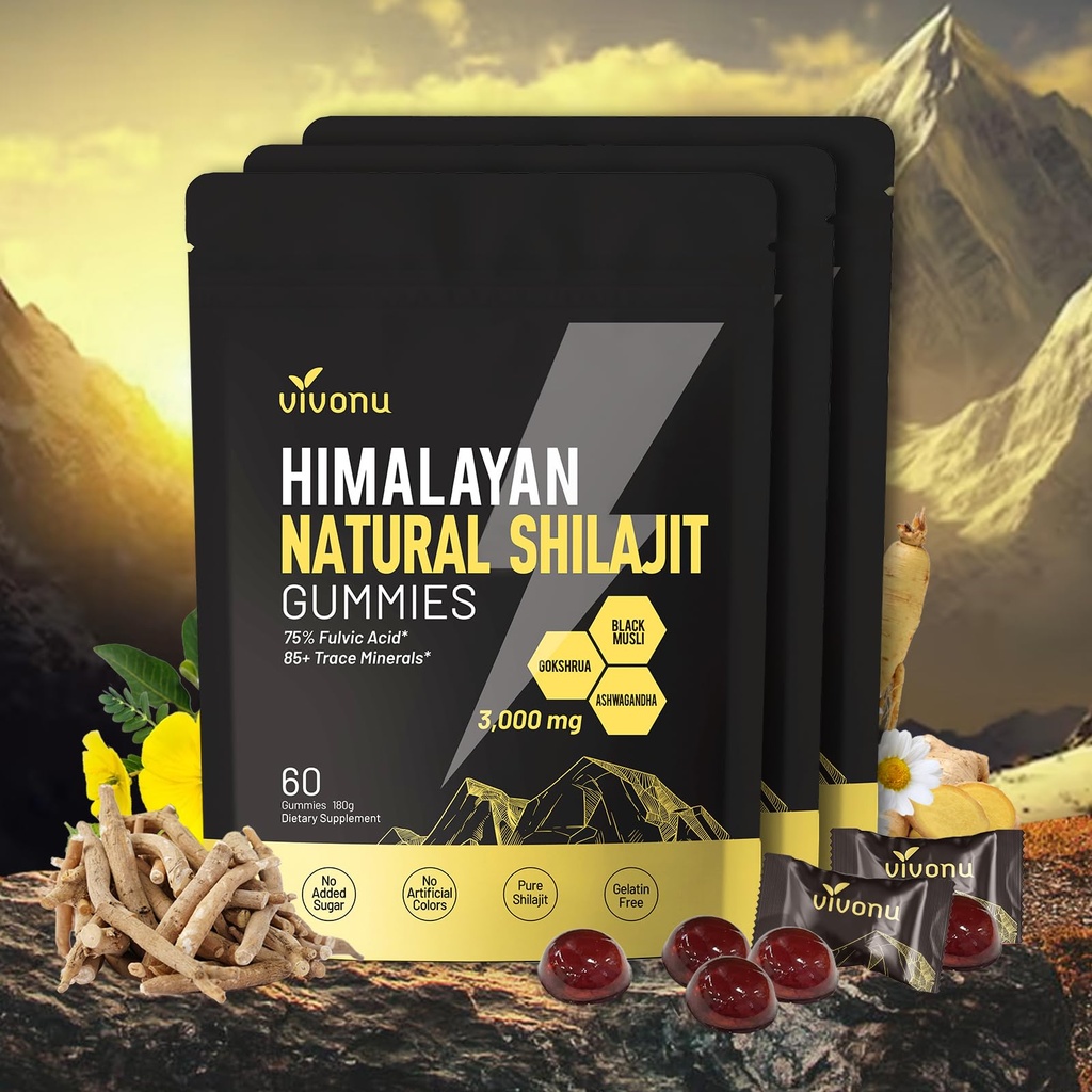 Shilajit micronutrient Supplement Himalayan Premium Ingredient Shilajit - Ashwagandha, Gokshura, Fulvic Acid & 85+ Trace Minerals (240 Gummines/4 Bag)