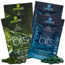 Energybits/RECOVERYbits - Βιολογικά δισκία Spirulina & Chlorella - Μονές συσκευασίες δειγμάτων σερβιρίσματος - Algae Superfood - Υψηλή πρωτεΐνη, Χλωροφύλλη - Αυτο φροντίδα - Vegan, Keto, Χωρίς γλουτένη - 4 τσάντες, 30/Bag
