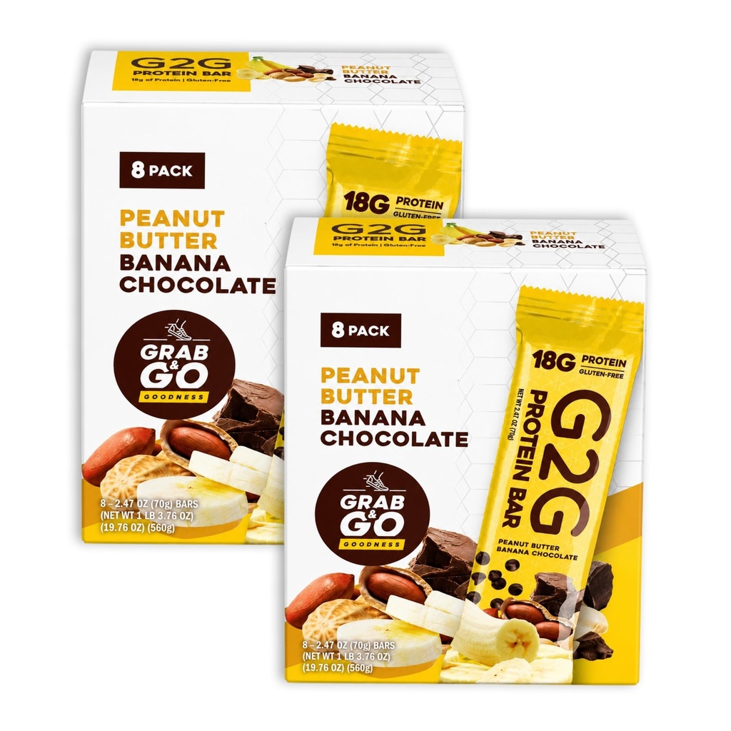 G2G Protein Bar, Peanut Butter Banana Chocolate, Healthy Snack, Delicious Meal Replacement, Gluten-Free, Clean Ingredients, Refrigerated for Freshness — 16 Count (2 Boxes)