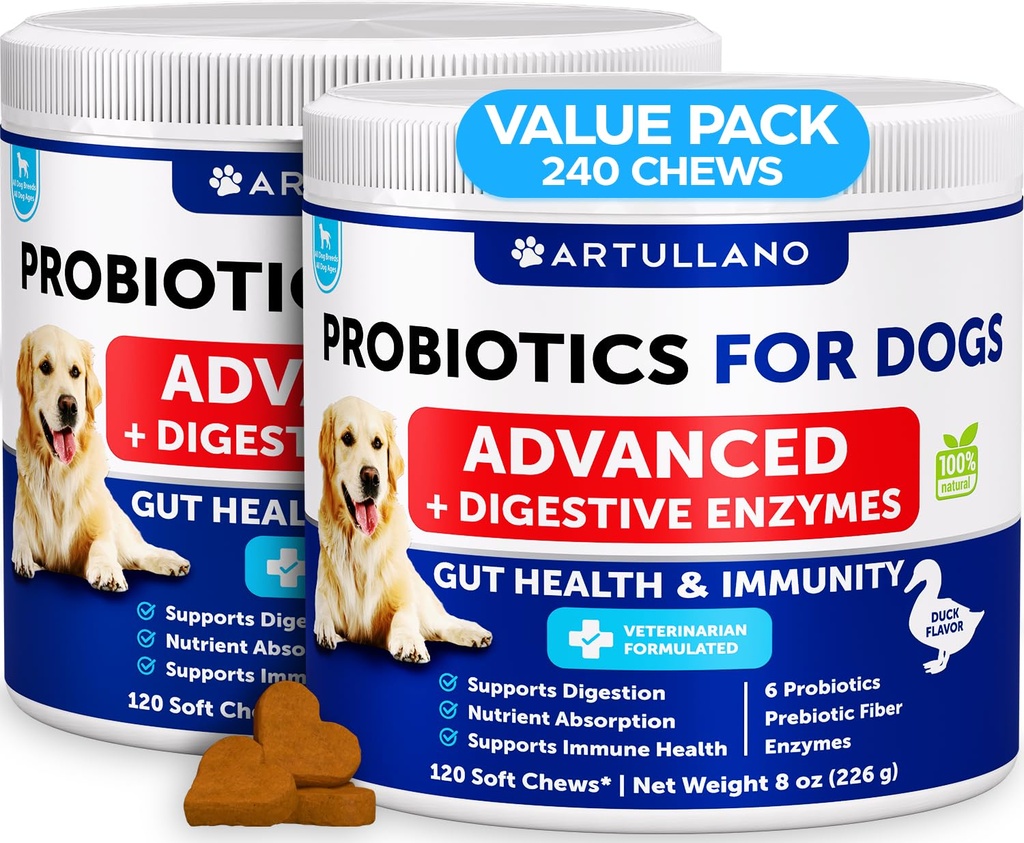 Probiotics for Dogs - 240 Chews - Dog Yeast Probiotic - Dog Probiotics | Dog Probiotics for Yeast, Itchy Skin and Itchy Ear - w/ Prebiotics, Digestive Enzymes - Gut Health Probiotic Chews for Dogs