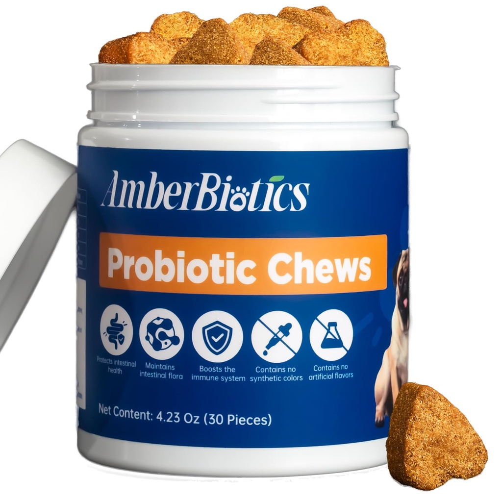 Probiotics for Dogs, Boosts Immune System, Improves Digestion, Supports Gut Health, Relieves and Prevents Diarrhea and Soft Stools, Chicken Flavor Soft Chews - 30 Tablets (120g)
