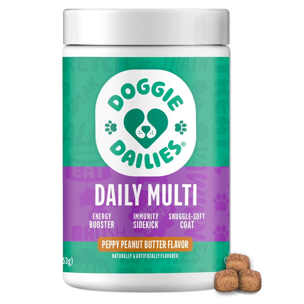 Doggie Dailies 5-in-1 Multivitamin Soft Chews, Peanut Butter, 225 Count | Supports Skin and Coat, Joint Health, Digestion & Immune Function for Dogs, Antioxidant-Rich Daily Supplement