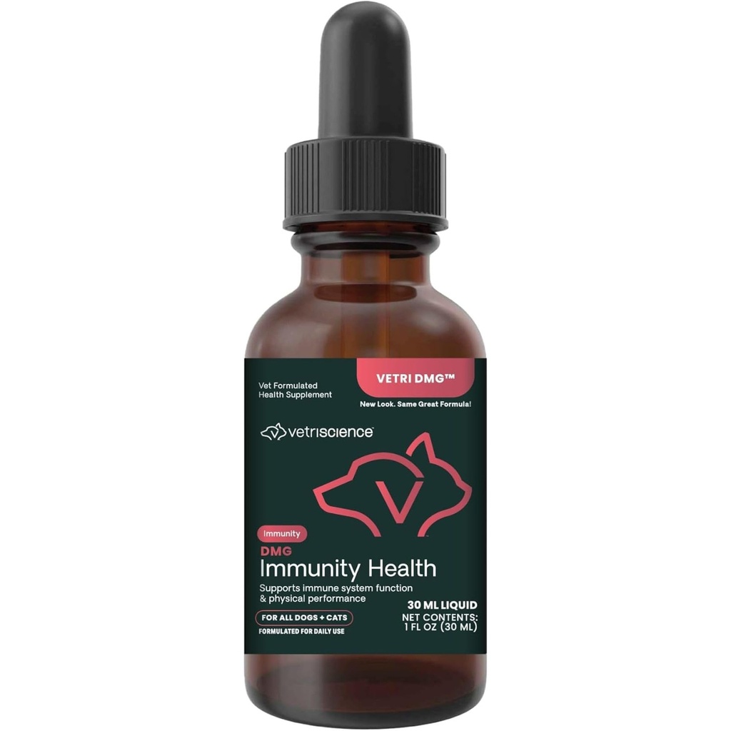 VetriScience DMG Immunity Health Easy-Dose Liquid, Immune Support Supplement for Cats and Dogs, Hypoallergenic, Support Performance, Stamina, Immune Response, (Dimethylglycine), 30 ml