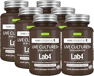 Igennus Probiotics & Prebiotic, Lactobacillus Acidophilus & Bifidobacterium, Live Cultures+ Lab4, Guaranteed 25 Billion CFU, for Women & Men, Non-Bloating Gut Health Support, Non-GMO, 6 x 30 Capsules