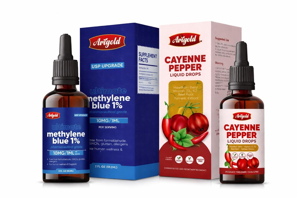 Arigold Cayenne Pepper Drops – Circulation & Energy Support Liquid Supplement Methylene Blue USP Grade 1% Solution – 2 fl oz Dropper Bottle