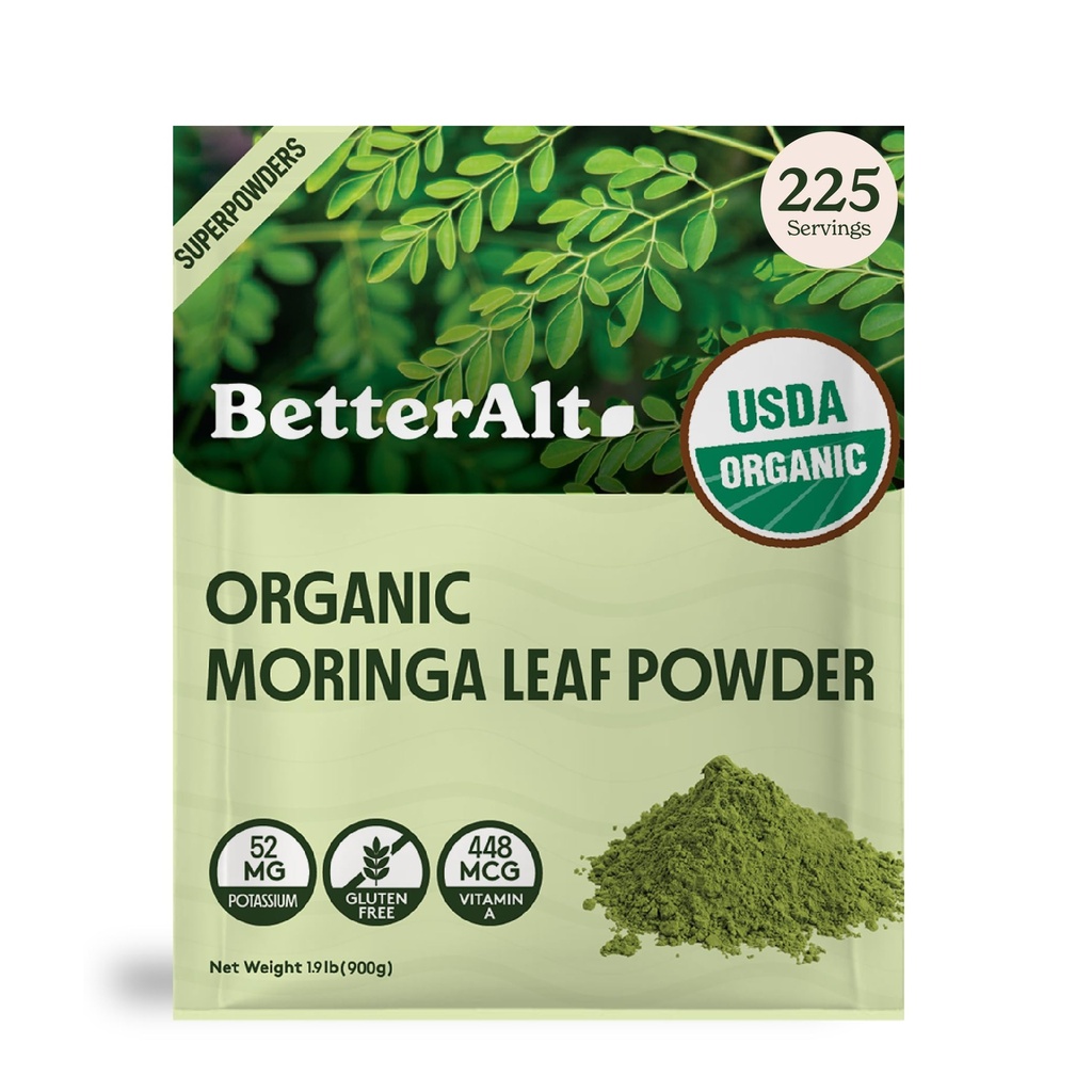Better Alt Organic Moringa Powder, USDA Certified - Moringa Leaf Powder,Perfect for Smoothie,Tea, Drinks & Recipes, Green Superfood, Incept Moringa Olifera Powder- 225 Servings 2 lb