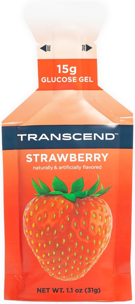 Transcend Foods Gel φράουλας (1.1 oz, συσκευασία των 10) Γέλη φράουλας ταχείας δράσης Gel Χωρίς καφεΐνη, Χωρίς γλουτένη