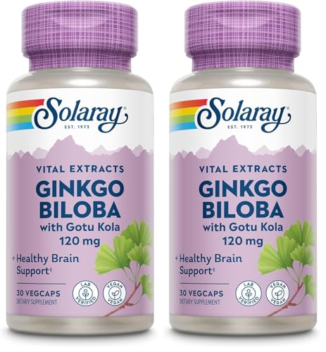 SOLARAY Ginkgo Biloba Extract with Gotu Kola - Ginko Biloba Capsules for Brain Health Support - Vegan, Lab Verified, 60-Day Guarantee - 60 Servings, 60 VegCaps (30 VegCaps) (Pack of 2)
