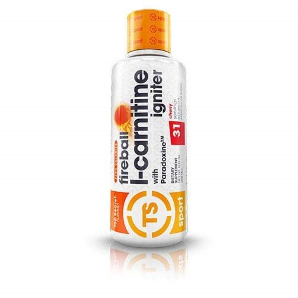 Top Secret Nutrition Fireball Liquid L-Carnitine with Paradoxine | Stim Free | Weight Management, Energy, & Exercise Performance | 16 Ounces, 21 Servings (Cherry)