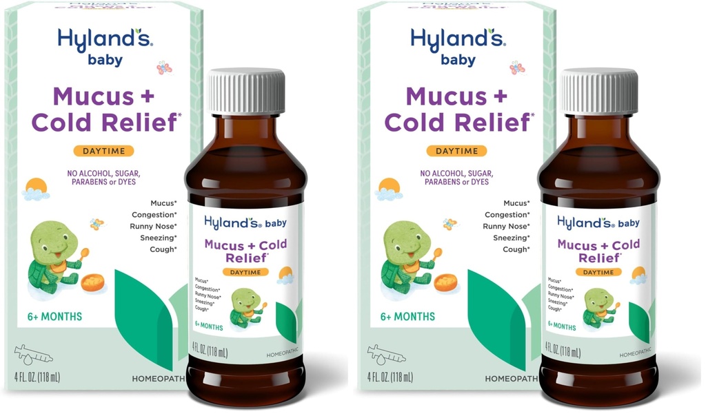 Hyland's Baby Mucus and Cold Relief, Daytime Baby Medicine, Infant Cold and Cough Remedy, Decongestant, 4 Fluid Ounce (Pack of 2)