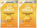Halls Relief Honey Lemon Sugar Free Cough Drops, Value Pack, 180 Drops (Pack of 2)