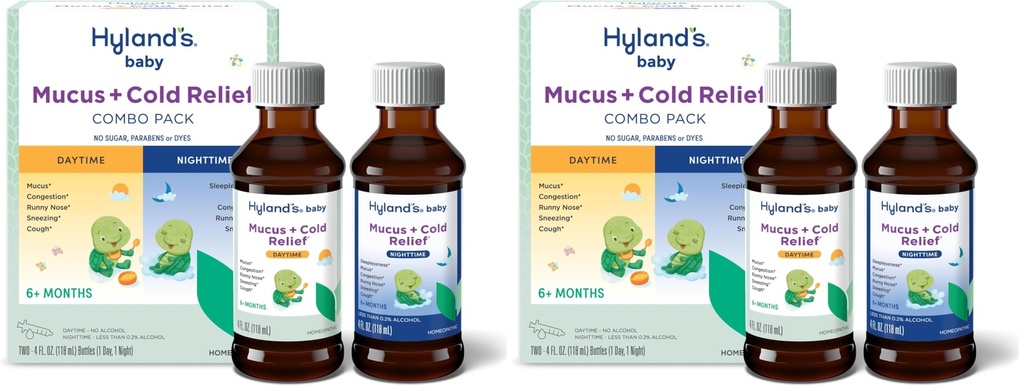 Hyland's Baby Mucus and Cold Relief,Day and Night Value Pack,Infant-and Baby Cold Medicine,Decongestant-and Cough Relief,4 Fl Oz,(Pack of 4)
