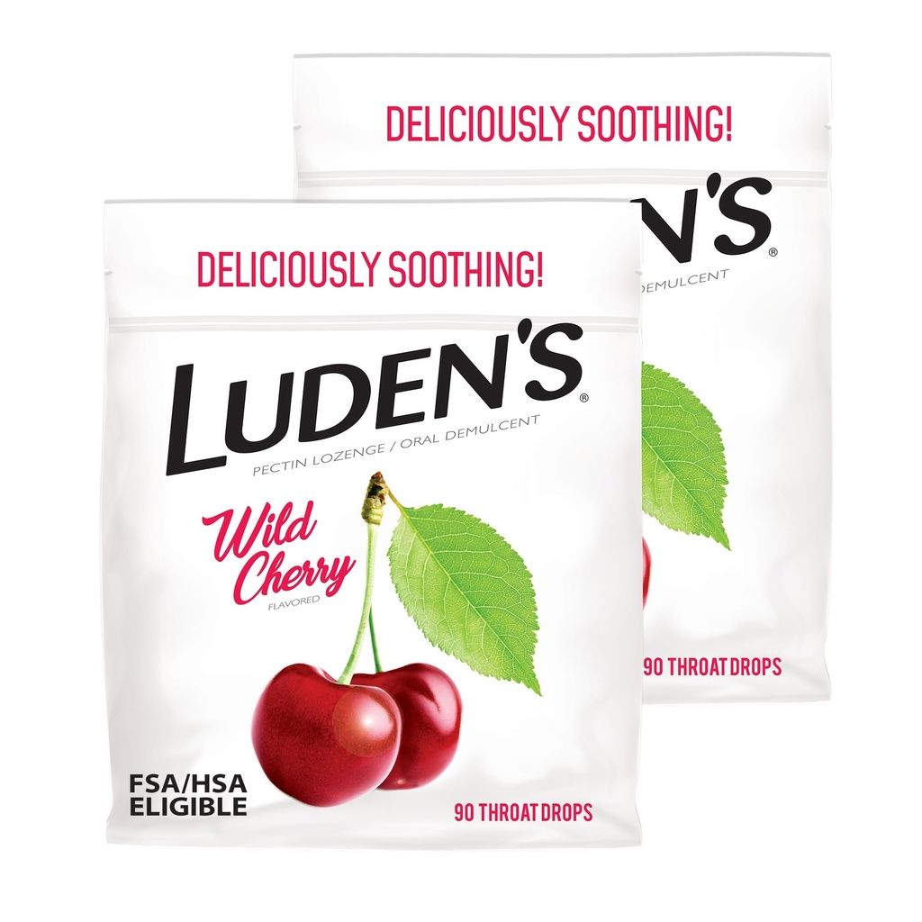 Luden's Sore Throat Relief Drops, Wild Cherry, 90 Count, 2 Pack