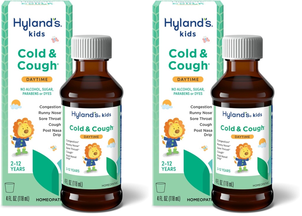 Hyland's Kids Cold and Cough, Daytime Cough Syrup Medicine for Kids Ages 2 and up, Decongestant, Sore Throat Relief, Natural Treatment for Common Cold Symptoms, 4 Fl Oz, (Pack of 2)
