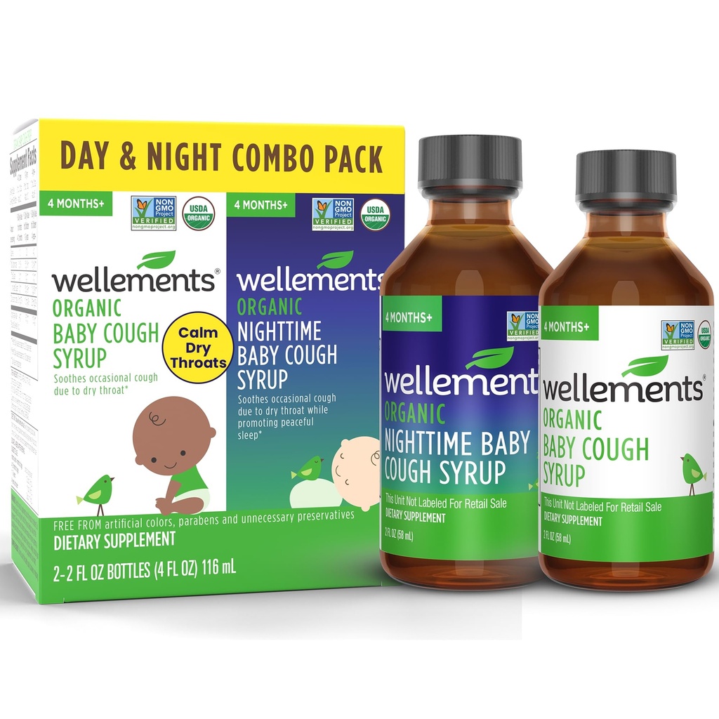 Organic Baby Cough Syrups Day & Night Combo Pack 4 Months+ (2 Fl Oz) | Kids Cough Syrup & Dry Cough Relief for Kids | Calms Dry Throats* Day & Nighttime Cough Syrup for Baby Cold Relief*