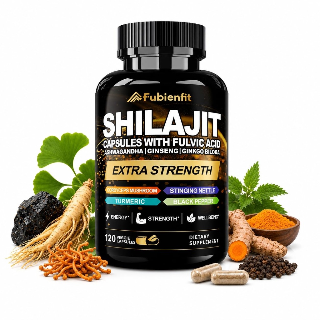 Shilajit Capsules with Fulvic Acid | 8-in-1 Botanical Blend, 120 Veggie Capsules