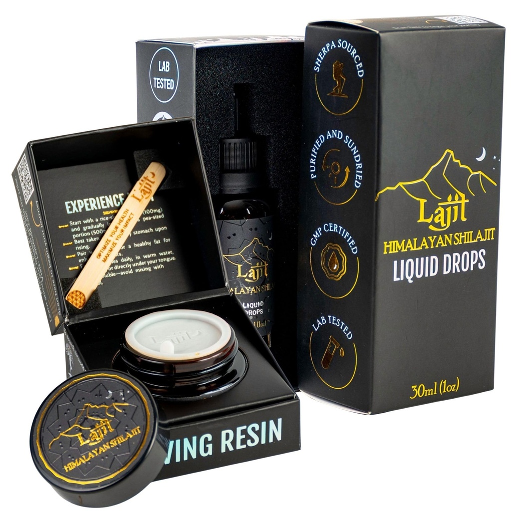 Lajit Gold Himalayan Shilajit Bundle – Gold Grade Liquid Drops + Resin – Sourced by Sherpas at 18k Ft – Organic, Lab Tested, Pure & Potent Shilajit for Men and Women