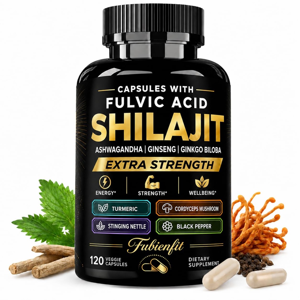 Shilajit Capsules for man with Ashwagandha & Ginseng, 120 Count | 8-in-1 botanical blend with Shilajit 30:1 for daily vitality support