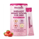 Bloomin Honey Sticks, with Shilajit, Shatavari & Saffron, Strawberry Honey Supplement for Women, Hormonal Balance, Focus & Stamina, Non-GMO, 30 Sticks (Strawberry)