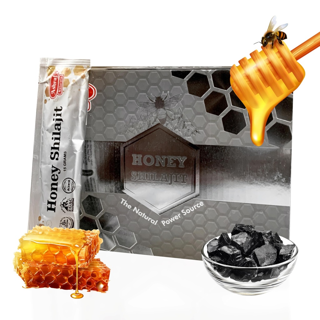 Ashraf Naturals Honey Shilajit - Premium Honey Enhance Your Energy Natural Shilajit Blend with Herbal Extracts & Vitality Support, 15 Sachets x 15g
