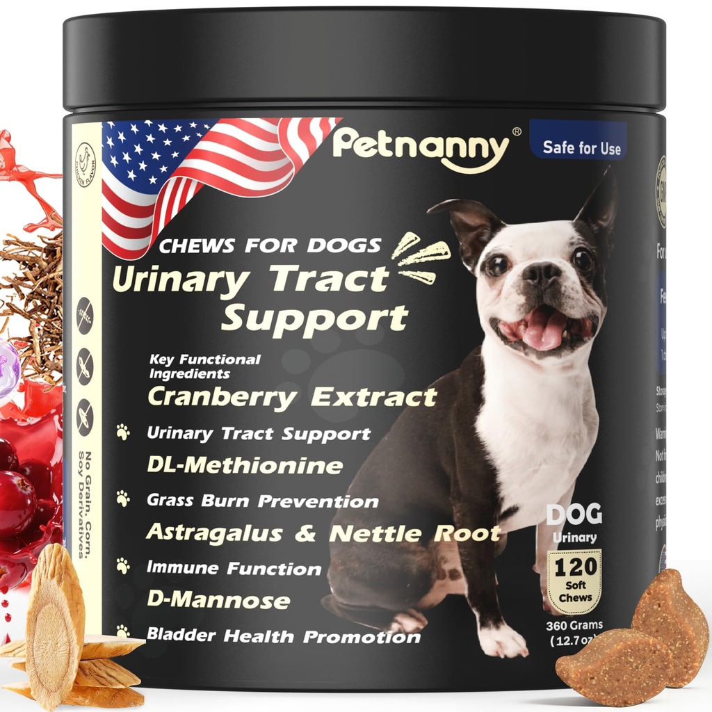 Petnanny Cranberry Supplement for Dogs - Urinary Tract Support | Supports urinary tract health & bladder function with cranberry & Crananidin - helps maintain pH balance, chicken , 120Ct