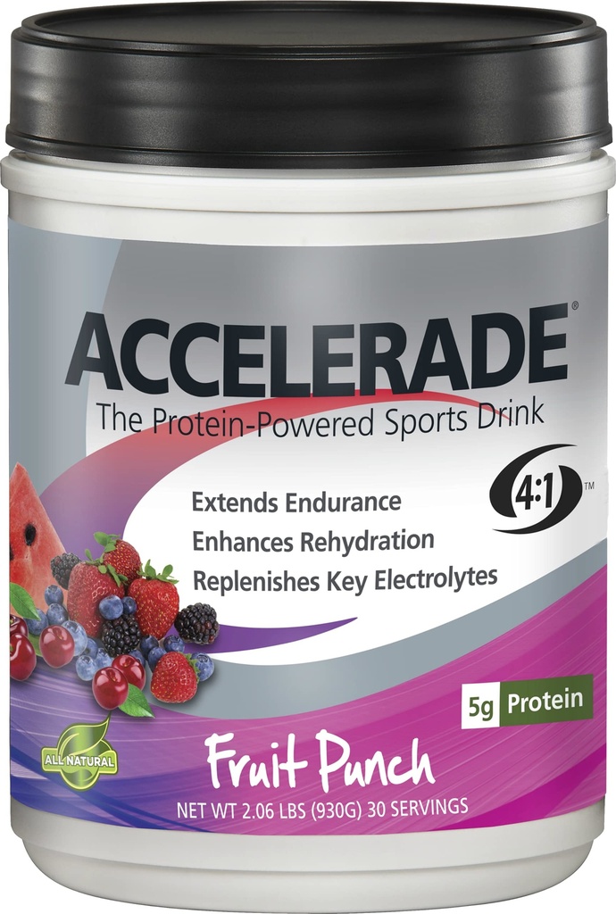 Accelerade PacificHealth Hydration Drink Mix, Fruit Punch, 30 Servings | Electrolyte Powder With Whey & Soy Protein, Carbs & Electrolytes, Sports Drink Powder For Running, Cycling & Endurance