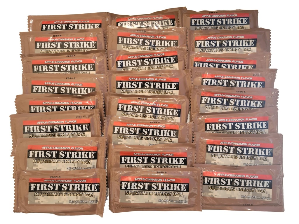 First Strike Energy Bar, Full Size [2.3oz] - Authentic Long-Life USGI MRE Ration Nutrition Bars. Many Flavors and Packs to choose from, Recent Production dates (24, Apple-Cinnamon)