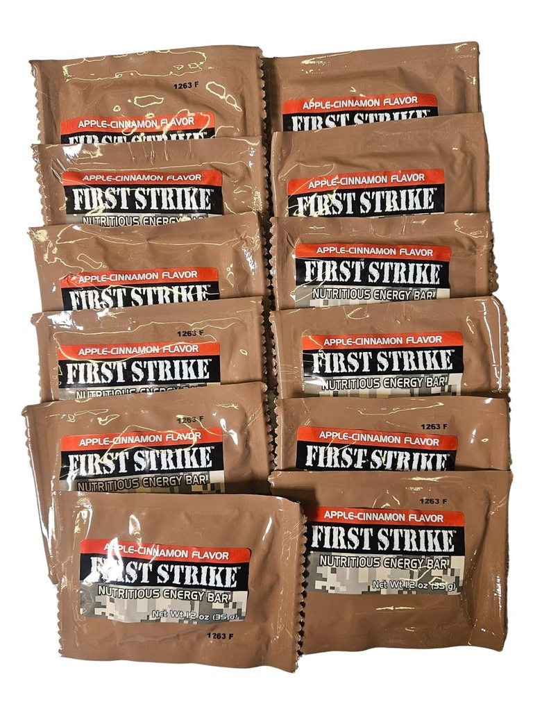 Mini First Strike Energy Bars, Mini Size (1.2 oz.) Vitamin Fortified Nutritious Energy Bars - Available in Chocolate, Apple-Cinnamon and Mocha - Authentic USGI MRE Component (12, Apple Cinnamon)