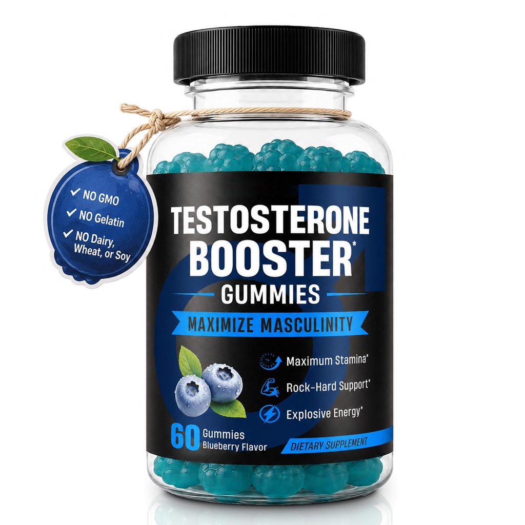 Ninsiec Testosterone Booster Gummies, Male Enhancing Supplement, Enlargement Gummies for Men, Male Enhancement Chews Energy, Strength, Stamina, Endurance, Performance, Natural Blue Berry Chews -60