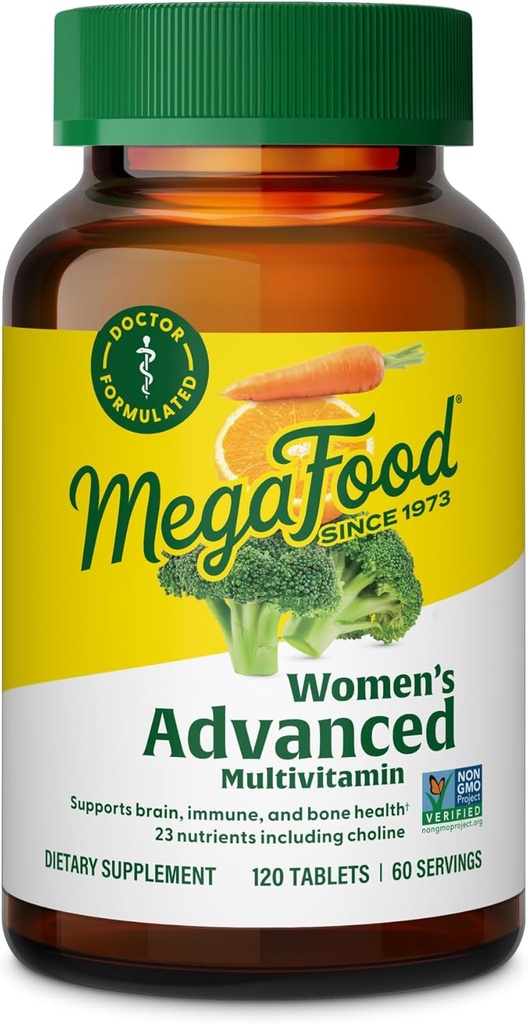 MegaFood Women's Advanced Multivitamin for Women - Doctor-Formulated with Iron, Choline, Vitamin D, Vitamin C & Zinc - Εγκεφαλική Υγεία - Ανοσολογική Υποστήριξη - Μη ΓΤΟ - Χορτοφαγικά - 120 Tabs (60 Servings)