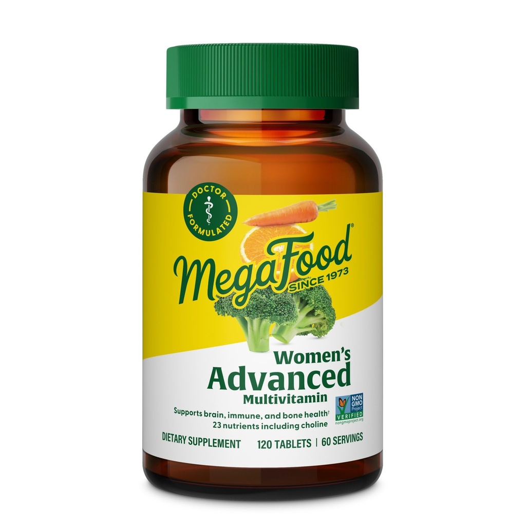 MegaFood Women's Advanced Multivitamin for Women - Doctor-Formulated with Iron, Choline, Vitamin D, Vitamin C & Zinc - Εγκεφαλική Υγεία - Ανοσολογική Υποστήριξη - Μη ΓΤΟ - Χορτοφαγικά - 120 Tabs (60 Servings)
