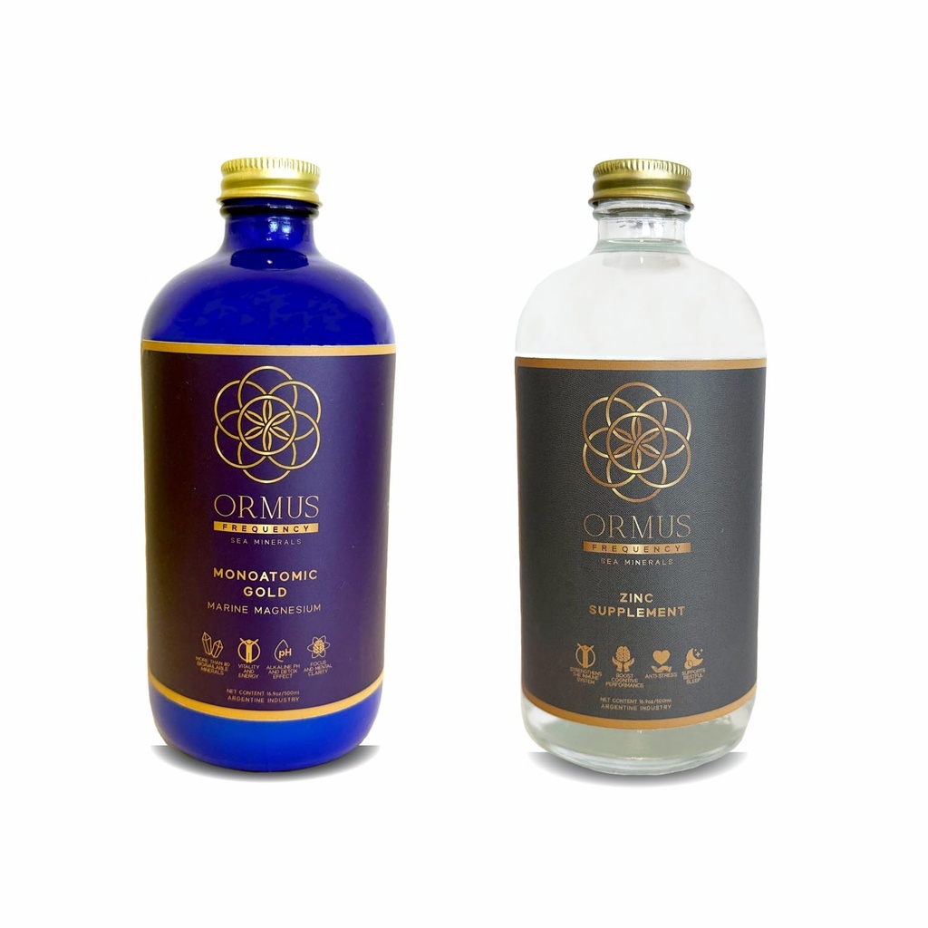 500ml Monoatomic Gold Ormus & Zinc Frequency Solution, 500 ML Each, Natural Patagonia Sea Minerals & Natural Zinc Boost, Kit- Magnesium, zinc, Calcium, Iron, Potassium & Phosphorus from the sea