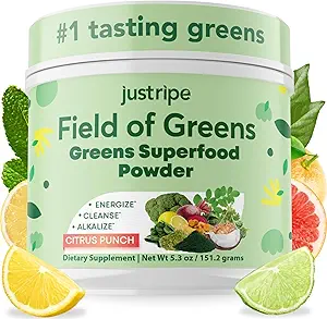Field of Greens Superfood Powder with Organic Spirulina, Chlorella, Beet Root Powder - Bacillus Coagulans Probiotic, A Plant-Based Mix Supporting Gut Health, Immunity, Bloom into Health, 28 Scoops (1)